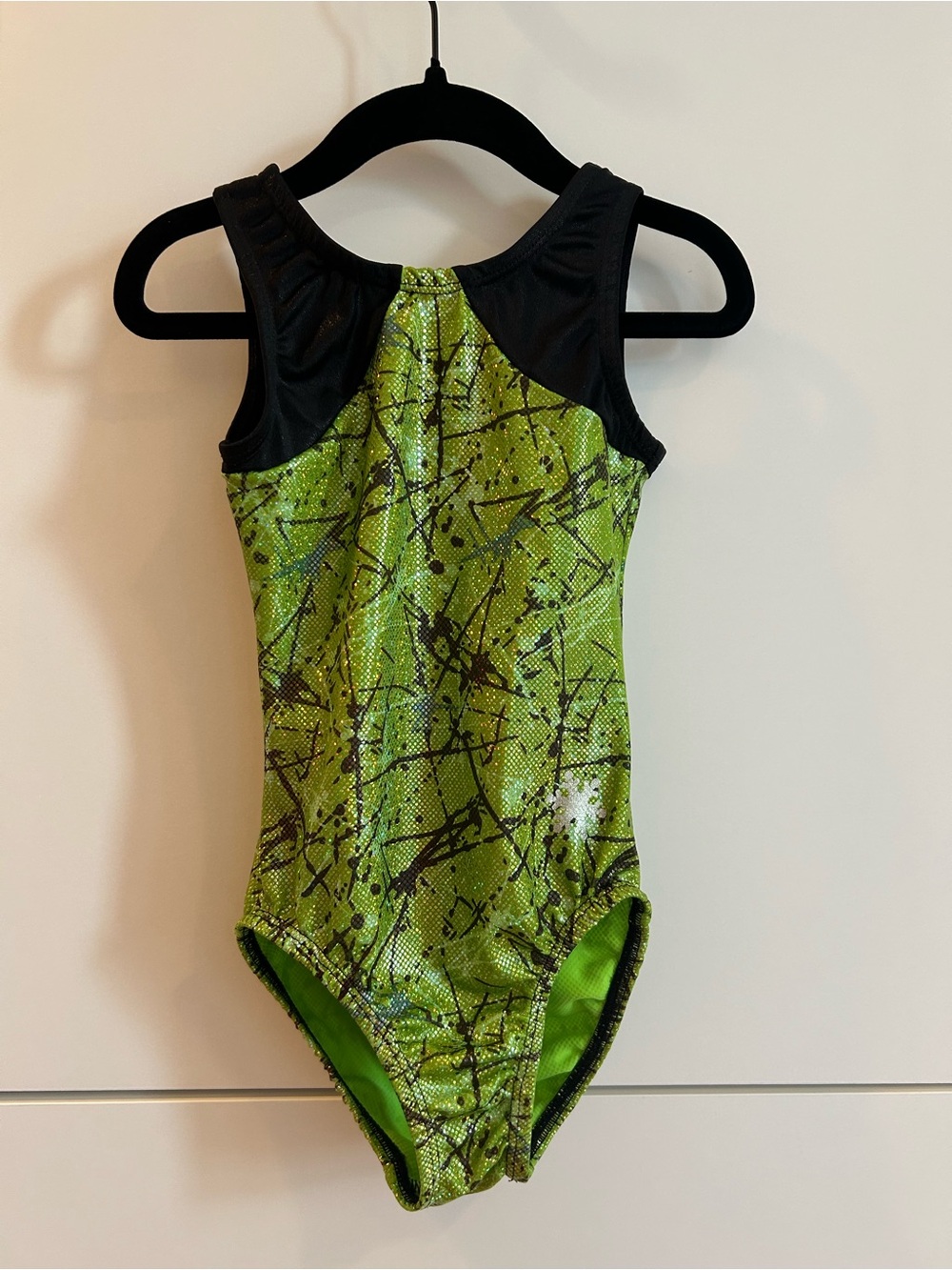Snowflake Girls' Green Metallic Splash Gymnastics Leotard - Child’s Medium